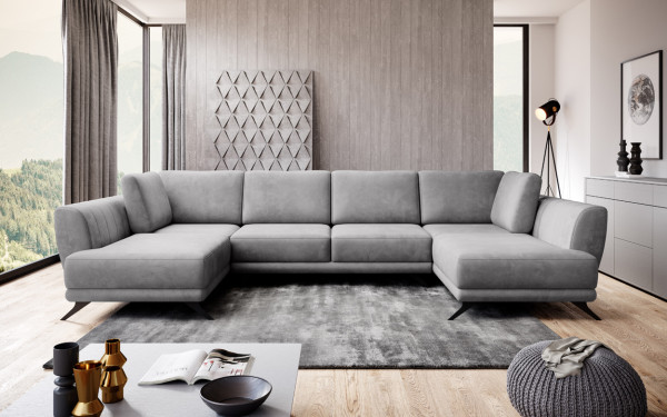 Elegante Wohnlandschaft UDINE mit Schlaffunktion - Sofa in U-Form mit Kissen