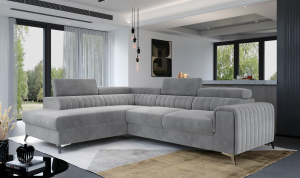 moderne Polsterecke CREMONA luxuriöses Designsofa mit Bettkasten und Schlaffunktion. Wohnklusiv