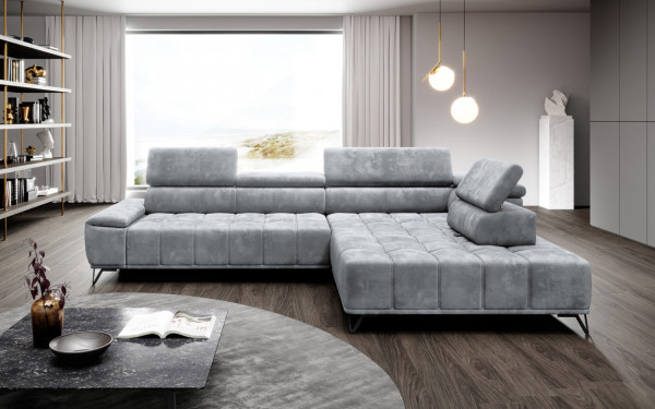 Ecksofa mit elektrischer Sitztiefenverstellung - Kopfstützen.- Designsofa Ottomane VERONA