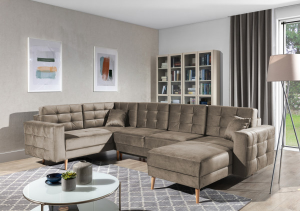großes Sofa ASOLA in U Form mit Schlaffunktion - Universal stellbar
