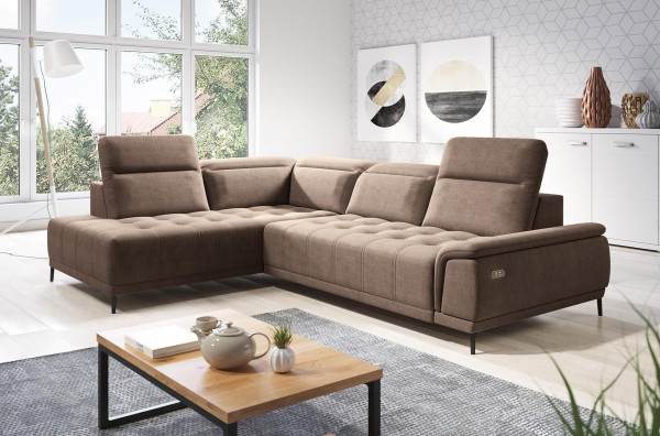 Ecksofa Ottomane MODENA mit Kopfstützen- und elektrischer Sitztiefenverstellung