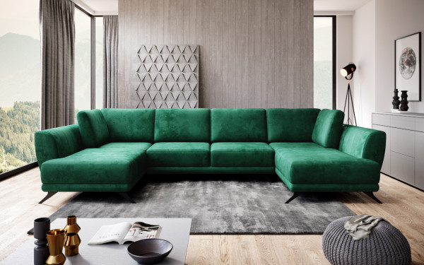 Elegante Wohnlandschaft UDINE mit Schlaffunktion - Sofa in U-Form mit Kissen