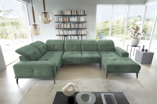 Wohnlandschaft LOANO U-Sofa verstellbare Sitztiefe und komfortabler Kopfstützenverstellung