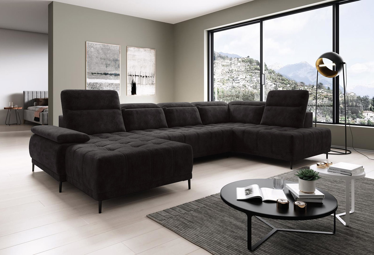 Sofa Couch Wohnlandschaft +Sitztiefe verstellbar +Kopfstütze vers
