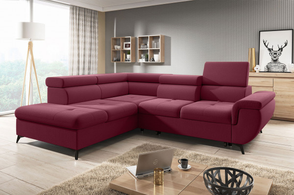 Ecksofa TREVISO Sofa L-Form mit verstellbarer Sitztiefe und Kopfstützen sowie Schlaffunktion