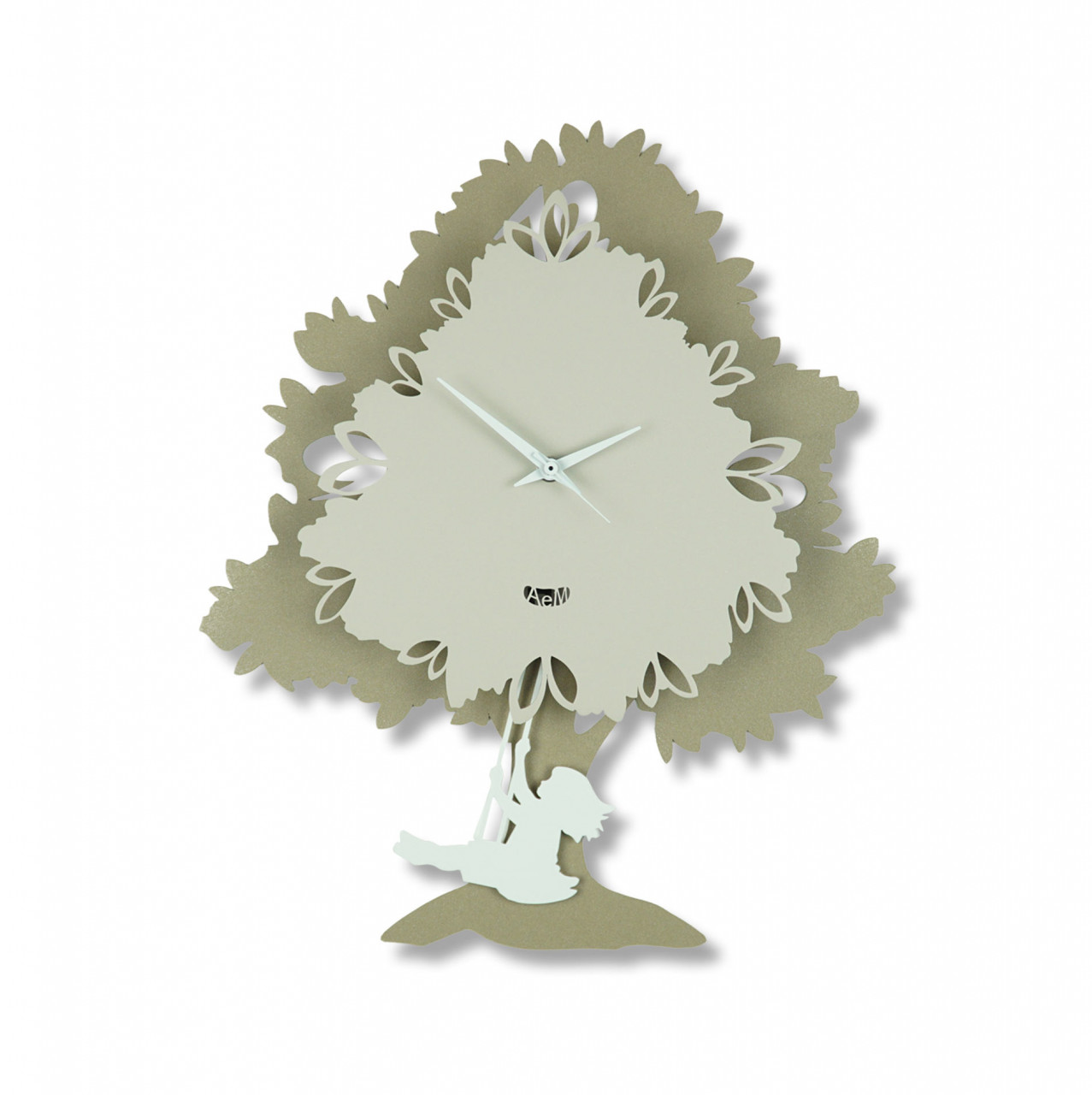 WohnKlusiv Wanduhr Pendel Baum mit Schaukel in creme beige